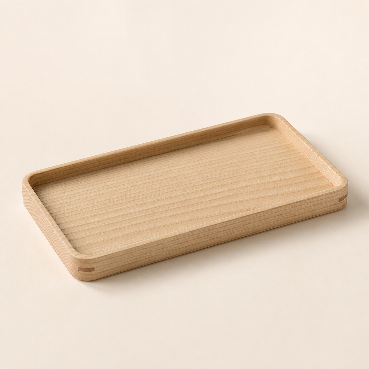 Pale ashwood tea tray with rounded corners and visible grain